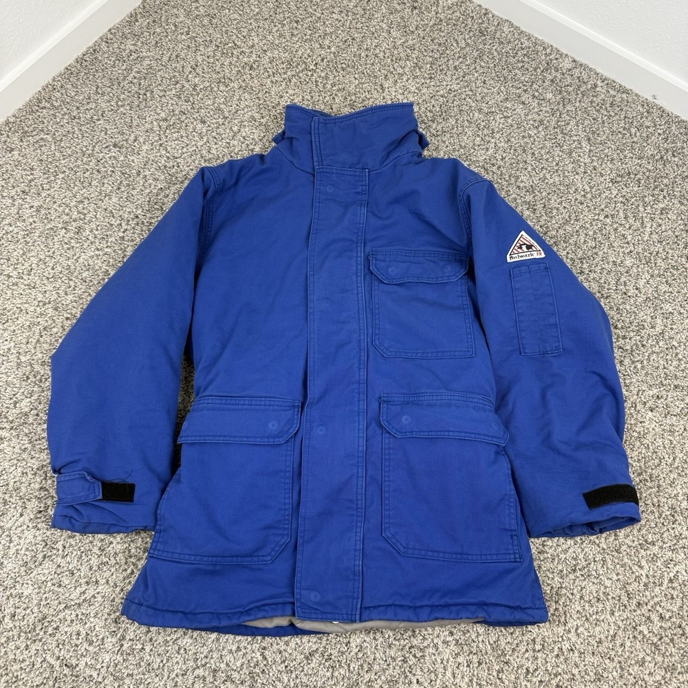 Bulwark FR Jacket Mens Small Blue Flame Resistant Workwear Excel FR Quilt CAT 4